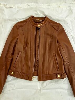 Cole Haan Chestnut Lambskin Leather Moto Jacket PM